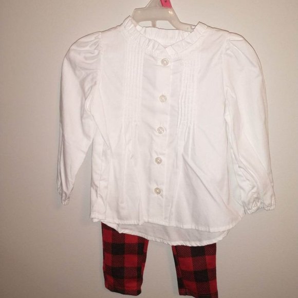 NEW baby/toddler girl 2 piece outfit, white shirt, red/black checkered pants, si - Picture 1 of 3